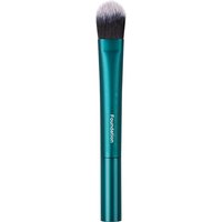 Teal TRUYU foundation brush with soft, rounded bristles and sleek metallic handle.