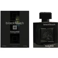 Black Franck Olivier Black Touch Eau De Toilette 100ml bottle with embossed tree design and matching box.