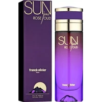 Purple Franck Olivier Sun Java Rose Oud Eau De Parfum 75ml bottle with gold accents and matching box.