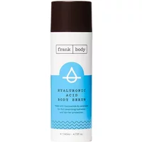 Frank Body Hyaluronic Acid Body Serum 140ml, white bottle with blue label and black cap.
