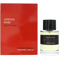 Frederic Malle Lipstick Rose Eau De Parfum 100ml, clear glass bottle with black cap, red box packaging.