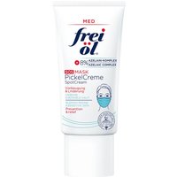 Frei Ol Skincare SOS Mask Spot Cream 50ml, white tube with blue and red text, illustrated face mask graphic.