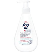 Frei Ol Skincare white pump bottle with blue and red text, 250ml, pH 5.5 Washing & Shower Cream.
