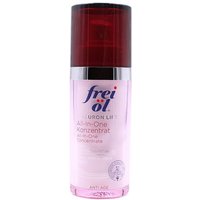 Pink Frei Ol Skincare All-In-One Concentrate bottle with dark red cap, 30ml size, for demanding skin.