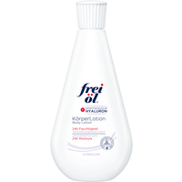 Frei Ol Skincare Hydrolipid Body Lotion 200ml, white teardrop-shaped bottle with blue text and ribbed white cap.