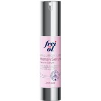 Pink and silver Frei Ol Skincare Intensive Serum 20ml bottle with pump dispenser and anti-age label.