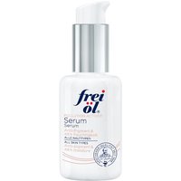 Frei Ol Skincare Pollution Active Serum 30ml in a white pump bottle with silver cap and blue text.