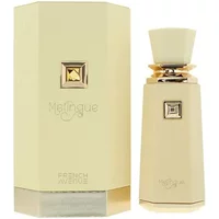 Cream-colored French Avenue Meringue Eau De Parfum 100ml with gold accents and square cap, next to matching box.