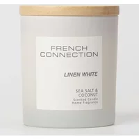 Pastel Collection Sea Salt & Coconut candle in frosted glass jar with wooden lid, French Connection label.