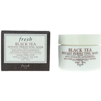 White jar of Fresh Black Tea Instant Perfecting Mask, 30ml, with black text, next to matching black and white box.