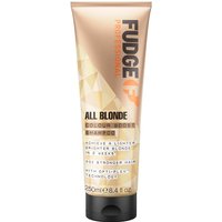 Fudge All Blonde Colour Boost Shampoo 250ml in a gold tube with black cap and geometric design.