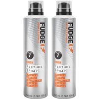 Fudge Volumising & Texturising Spray 250ml, silver bottles with black caps and orange branding, set of two.