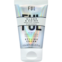 FUL Gloss and Shine Cream 40ml tube, iridescent silver with black text and white label, for styling and hydration.