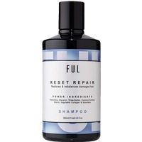 FUL Reset Repair Shampoo 250ml bottle, black cap, white label with blue accents, lists power ingredients.