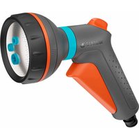 Gray and orange Gardena Classic Multifunctional Spray Gun with blue accents and ergonomic grip.