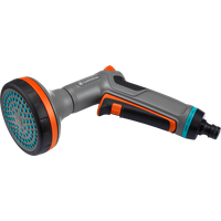 Gray and orange Gardena Comfort Bed Sprayer with ergonomic handle and adjustable spray head.