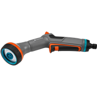 Gray and orange Gardena Comfort Cleaning Sprayer with ergonomic handle and adjustable nozzle.