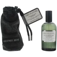 Grey Flannel Eau De Toilette 120ml bottle with black cap, accompanied by a black drawstring pouch.