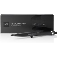 Black ghd Chronos Curve conical wand hair curler, 28-23mm barrel, sleek design, with matching black box.