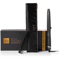 Black GHD conical wand set with 28-23mm barrel, textured pouch, black comb, and branded box.