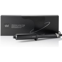 Black ghd Chronos Curve Max Wand 38 mm Hair Curler with sleek barrel and ergonomic handle, boxed in black packaging.