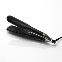 Black ghd Chronos Max wide plate hair straightener with sleek design and silver accents.