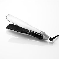 White GHD Chronos Max wide plate hair straightener with sleek design and black accents.