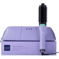 Galactic Lilac GHD Duet Blowdry brush with black bristles, on matching lilac case and box.