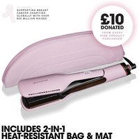 Pink GHD Duet Style hot air styler with sleek design, black accents, and heat-resistant bag and mat included.