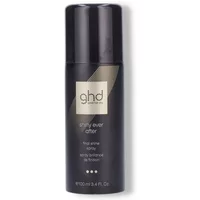 Black ghd Final Shine Spray bottle with gold accents and logo, 100ml size, sleek cylindrical design.
