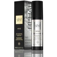 GHD Rehab Fine Hair Thickener, silver bottle with black cap, next to black box with gold and white text.