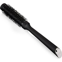 Black ceramic radial hair brush with 25mm barrel, dense bristles, and sleek handle with silver end cap.
