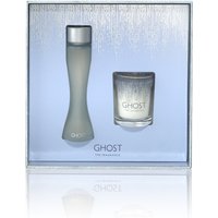 Ghost Original Gift Set with frosted 30ml EDT bottle and silver-lidded scented candle in a sleek blue box.
