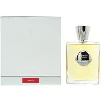 Clear glass bottle with silver cap, amber liquid, and black label, next to a white box with a red label.