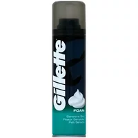 Gillette Sensitive Shave Foam 200ml, dark can with white logo and green base, black cap.