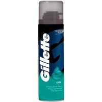 Blue and black Gillette Shaving Gel can, 200 ml, with white logo and gray cap.