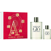 Giorgio Armani Acqua Di Gio Homme gift set with red box, 50ml EDT bottle, and 15ml EDP bottle.