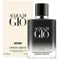 Giorgio Armani Acqua Di Gio Parfum 50ml, sleek black-to-clear gradient bottle with silver cap and bold white text.