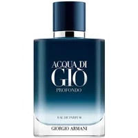 Dark blue Giorgio Armani Acqua Di Gio Profondo Eau De Parfum bottle with silver cap and white text, 200ml.