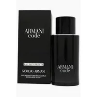 Giorgio Armani Code Eau De Toilette 75ml, sleek black bottle with matching black box, refillable design.