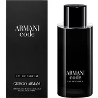 Giorgio Armani Code Pour Homme Eau De Parfum 50ml, sleek black bottle with matching black cap, elegant branding.