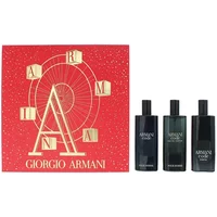 Giorgio Armani Code gift set with red box, three black bottles: Eau De Toilette, Eau De Parfum, Parfum, 15ml each.