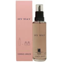Giorgio Armani My Way Eau De Parfum 100ml refill, clear bottle with black cap, pink box with navy text.