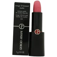 Black Giorgio Armani matte lipstick with pink shade, Russian Rose 504, in sleek black tube with logo.