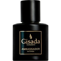 Black Gisada Ambassador Intense EDP 50 ml bottle with gold logo and text on front.