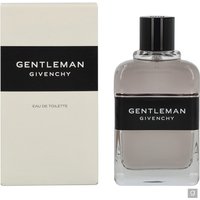 Clear glass bottle with black label, silver cap, and matching box, Givenchy Gentleman Eau de Toilette Spray 100ml.