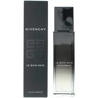 Black and silver Givenchy Le Soin Noir Lotion Essence bottle with matching box, sleek rectangular design.