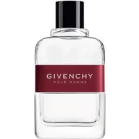 Clear glass bottle of GIVENCHY Pour Homme Eau De Toilette with a maroon label and black cap, 100ml size.