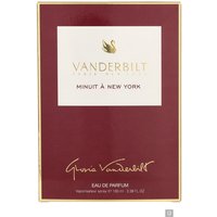 Maroon box of Gloria Vanderbilt Minuit A New York Eau de Parfum, gold swan logo, white label, 100ml.