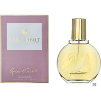 Gloria Vanderbilt No.1 Eau de Toilette 100ml, round bottle with swan design, gold cap, purple box with gold lettering.